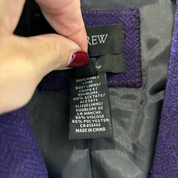 J.Crew size 2 Wool Herringbone Hack-ing Blazer Jacket Dark Purple (flaw) - Picture 6 of 15